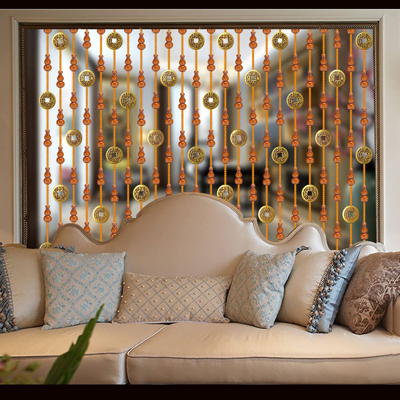 Natural Wooden Beaded Curtain - Handmade Solid Wood Partition Door Hanging with 21/25/29/35/41 Strands - Custom Size Boho Room Divider for Doorways, Windows & Home Decor