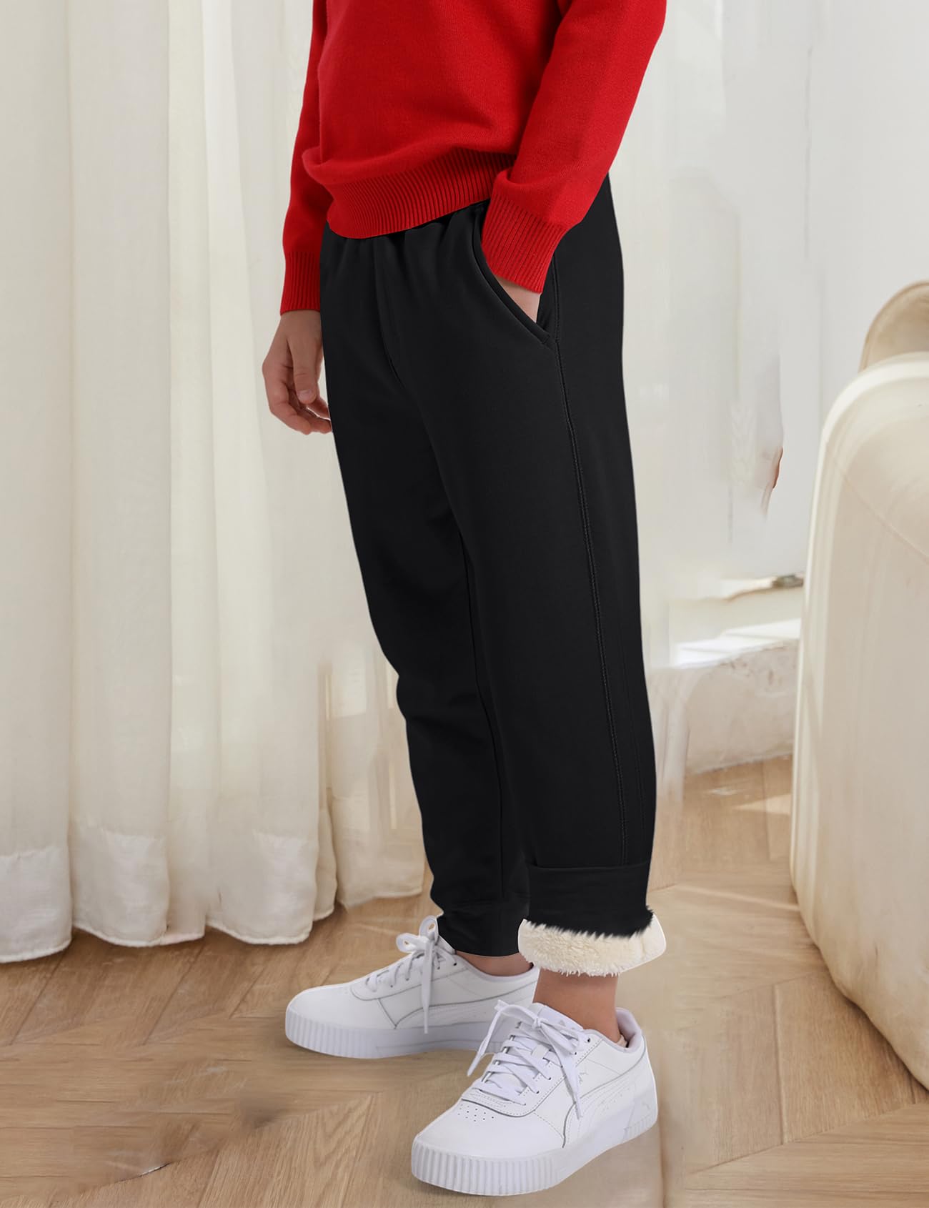 Gihuo Unisex Boys Girls Winter Warm Sherpa Lined Sweatpants Joggers - Cozy Fleece-Lined Pants for Cold Weather, Outdoor Activities & Lounge Wear