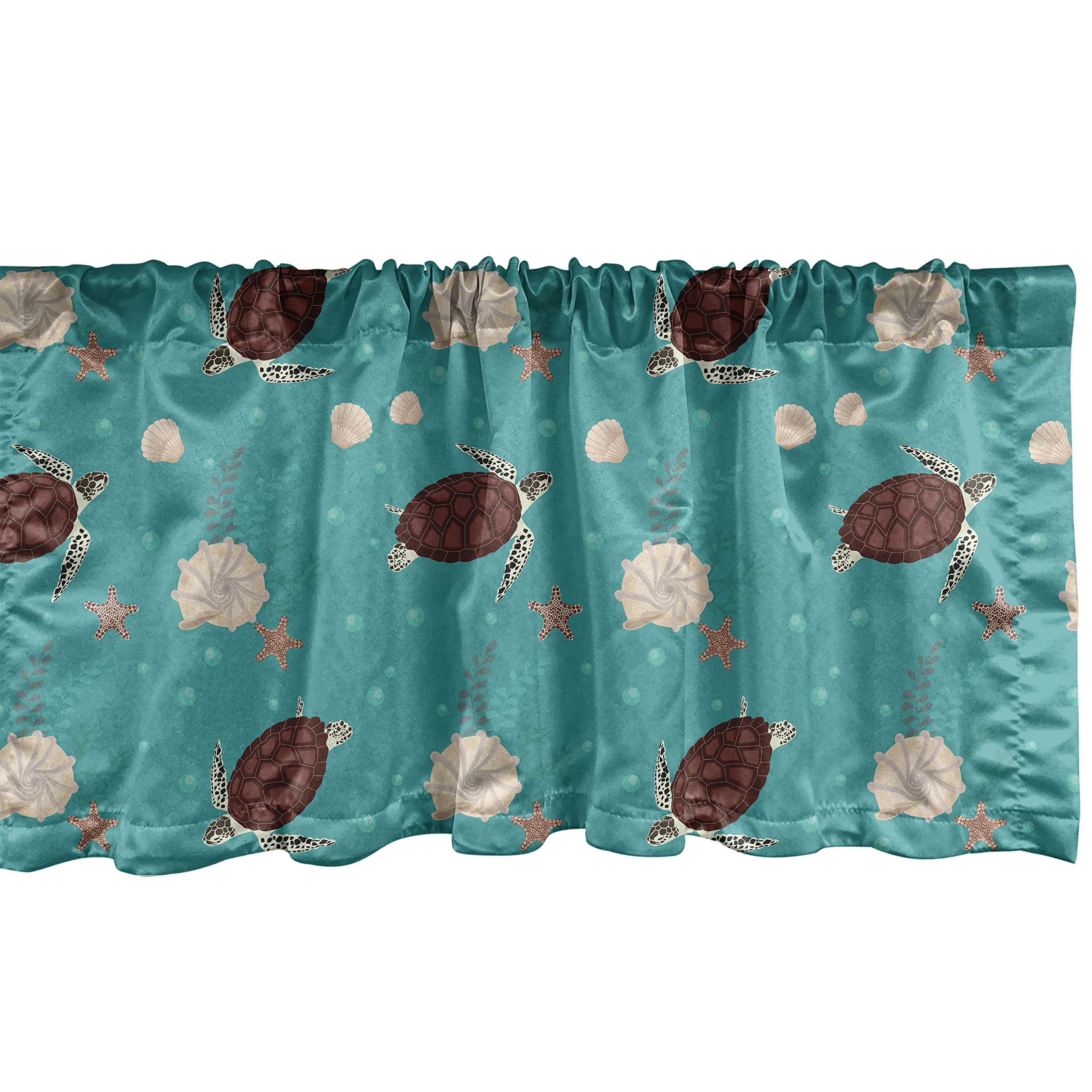 Ambesonne Marine Window Valance - Ocean Theme Curtain with Bubbles, Turtles, Starfish & Shells - 54x18 Inch Rod Pocket Valance for Kitchen & Bedroom Decor in Dark Seafoam Chocolate - Perfect for Beach House, Bathroom & Nautical Nursery Decor