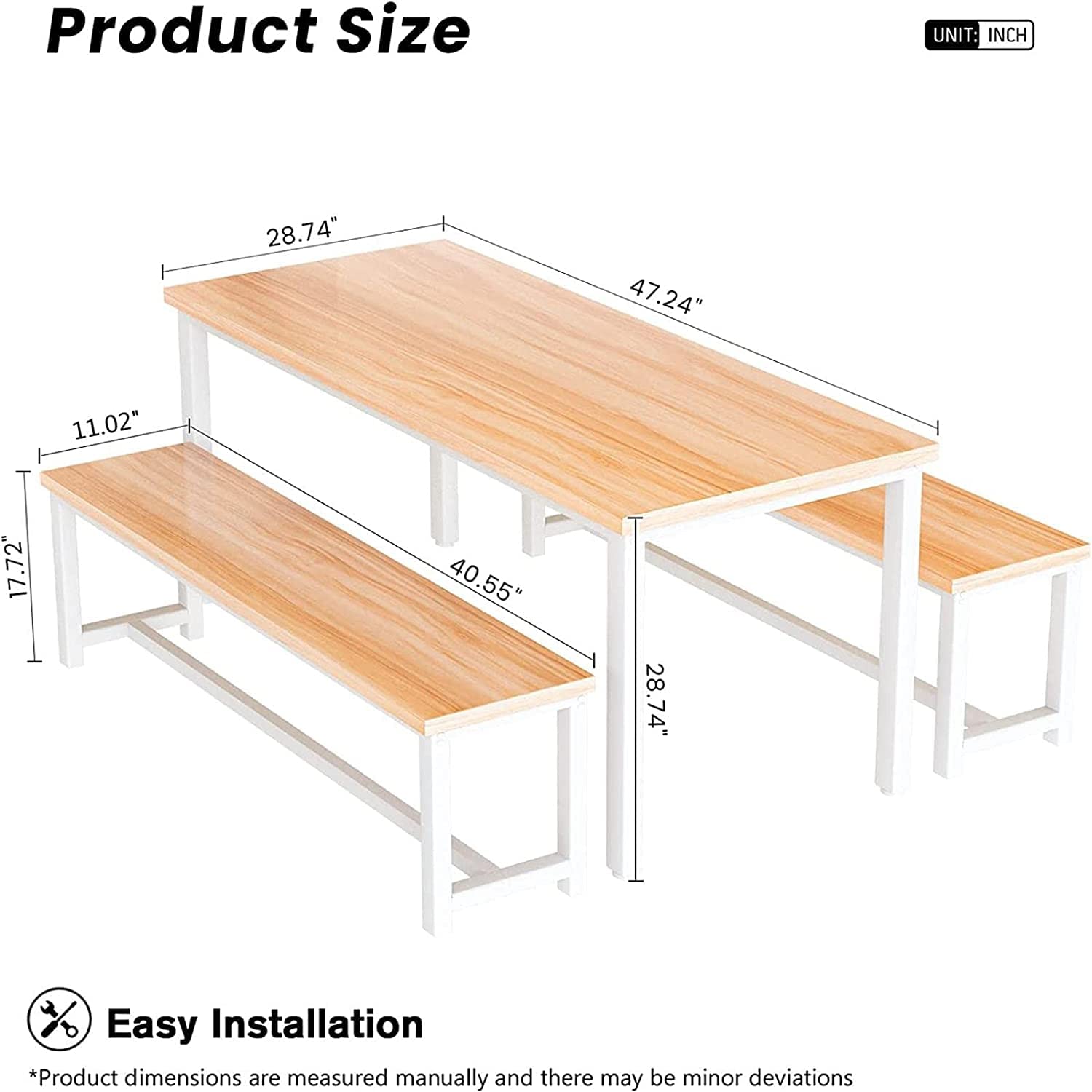 Farmhouse Dining Table Set with 2 Benches - Solid Wood Kitchen Table and Chairs for 4-6 People, Beige Breakfast Nook Set for Small Spaces | Perfect for Family Meals, Entertaining Guests & Cozy Kitchen Dining