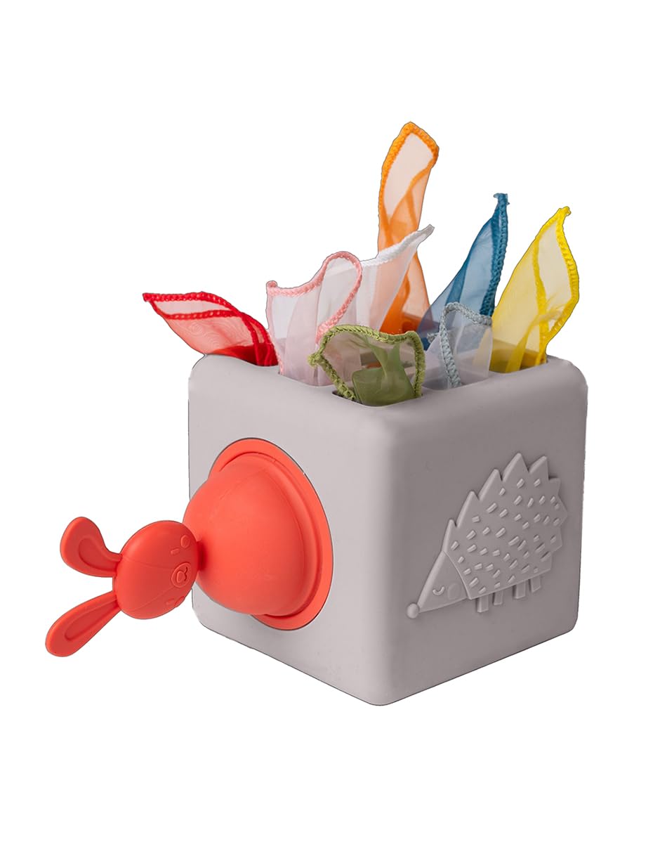 Taf Toys Baby Tissue Box - Montessori Sensory & Motor Skills Development Toy for 1 Year Old Boys & Girls | Includes 10 Fabric Tissues & Pop-Up Bunny | Perfect for Preschool Learning, Teething Relief & Independent Play