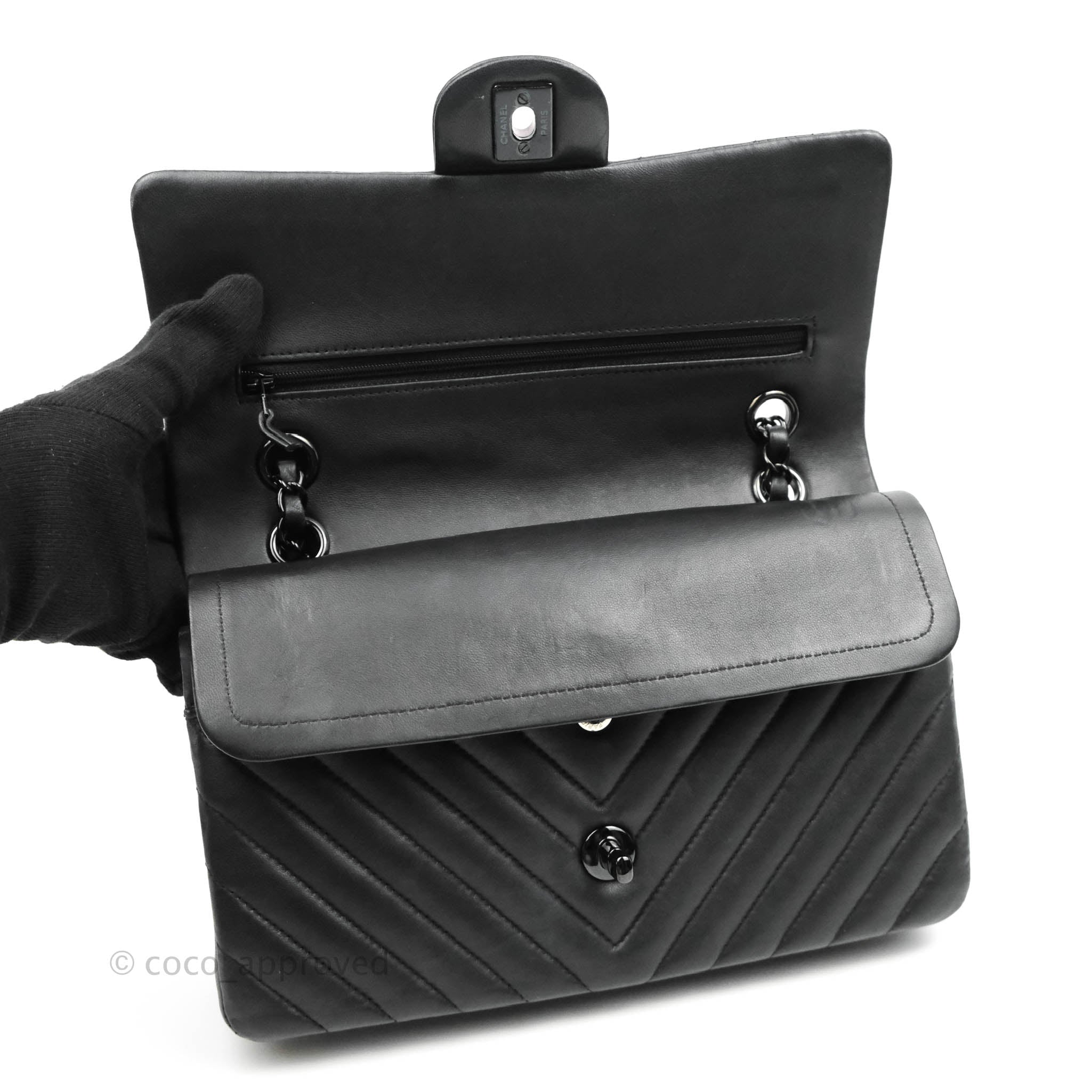 Chanel Classic Chevron M/L Medium Double Flap So Black Lambskin Bag - Luxury Designer Handbag for Women, Perfect for Evening Events & Special Occasions