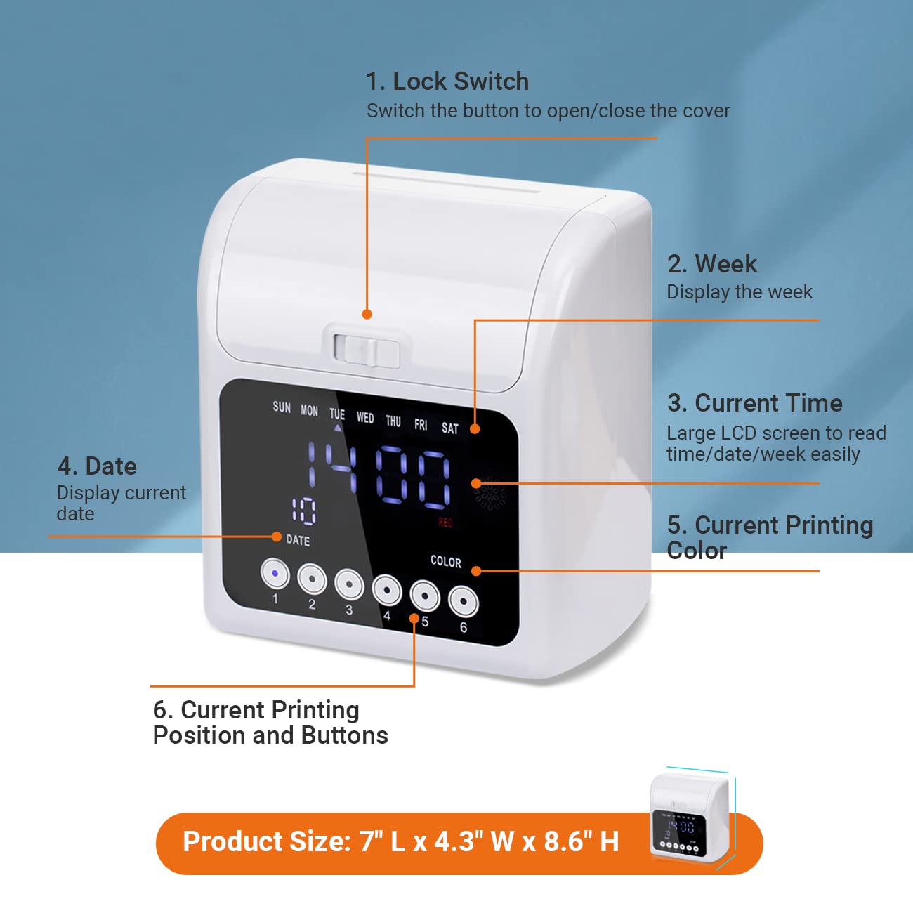 Tera Electronic Time Clock with 100pcs Double-Sided Monthly Time Cards (3.34x7.4