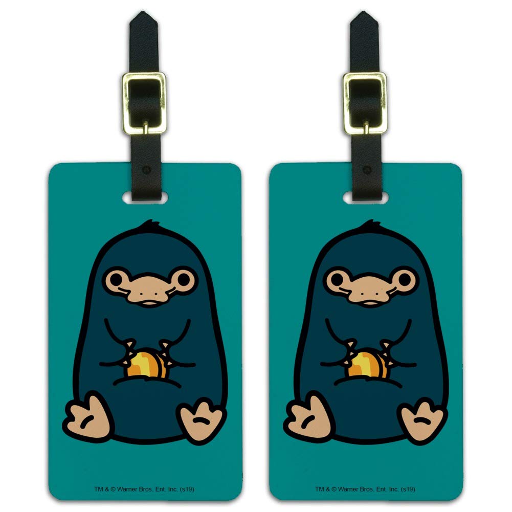 Fantastic Beasts Nifler Cute Chibi Luggage ID Tags - Set of 2 Waterproof Travel Accessories for Suitcases, Backpacks & Carry-Ons | Harry Potter Inspired Gift for Fans