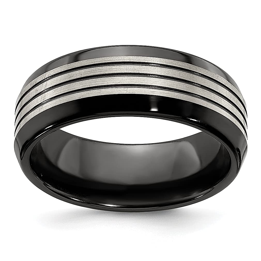 Edward Mirell Titanium Black Beveled Edge 8mm Band Ring - Classic Men's Wedding Ring, Fashion Jewelry for Dad, Gifts for Him - Perfect for Anniversaries, Engagements & Special Occasions
