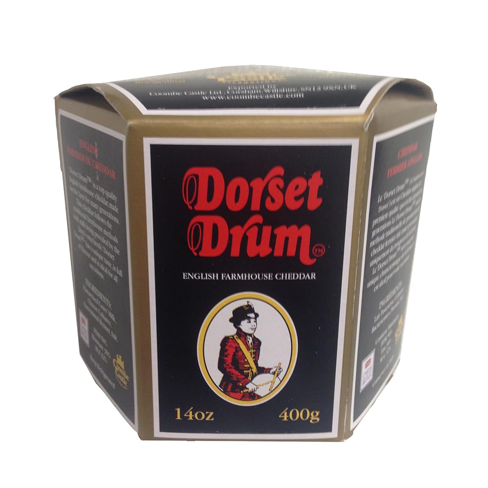 Premium Dorset Drum English Farmhouse Cheddar Cheese - Aged 6-9 Months, 14 oz (Pack of 6) - Artisan Nutty Flavor, Hand-Dipped in Black Wax, Authentic British Cheese - Perfect for Charcuterie Boards, Wine Pairings & Gourmet Gifts