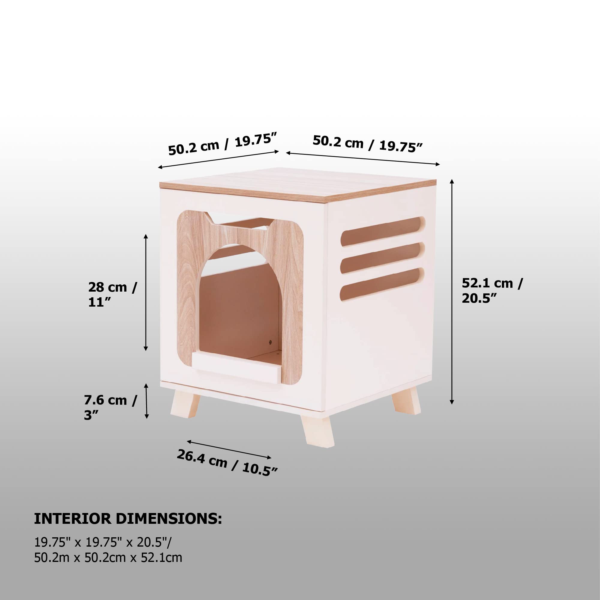 Teamson Pets Elyse 2-Tone Elevated Wooden Cat Litter Box Enclosure with Ventilation - Side Table with Door & Slatted Sides - Fits 17