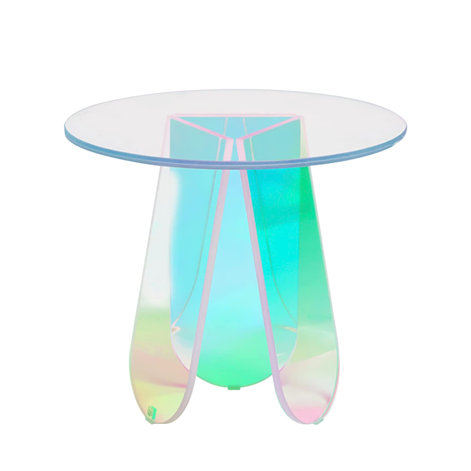 Acrylic End Table - Round Transparent Side Sofa Table & Iridescent Glass Coffee Table for Living Room, Bedroom, Home Decor | Modern Rainbow Color Accent Furniture for Small Spaces & Apartment Styling