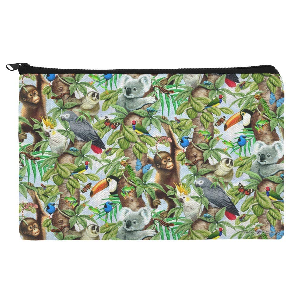 Animal Tree of Life Cosmetic Bag - Cute Monkey Koala Toucan Pattern Makeup Pouch Organizer for Travel, Gym & Daily Essentials Storage