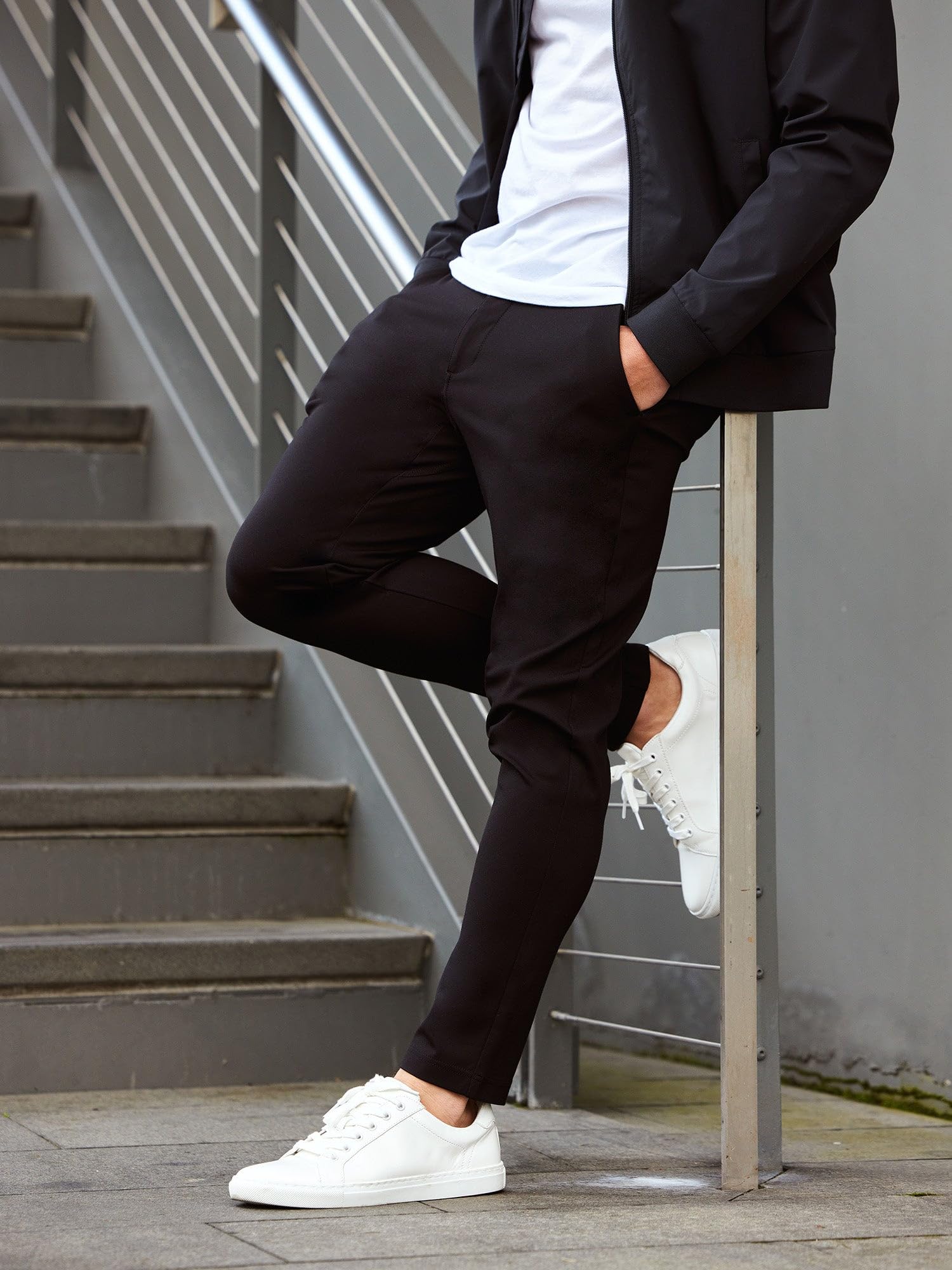 INTO THE AM Men's Casual Pants - Premium Tapered Comfort Stretch Khaki Chinos for Work & Travel | Slim Fit Stretchable Office & Weekend Pants