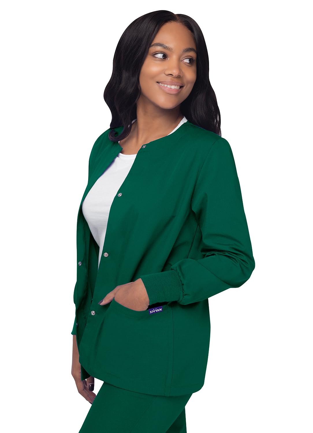Sivvan Women's Front Snap Warm-Up Jacket - Comfortable & Stylish Scrub Top for Nurses, Doctors & Healthcare Professionals - Perfect for Work, Clinics & Hospitals