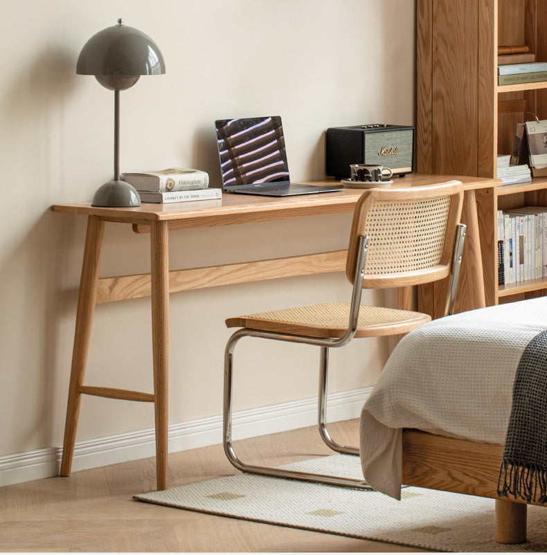 Solid Oak & Cherry Wood Narrow Office Desk - Compact Workspace Solution for Small Spaces & Home Offices