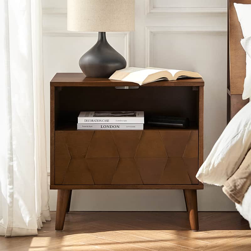 Rosalba Modern Open Shelf Nightstand with Cable Management & Hidden Drawer - Bedside Table for Bedroom, Living Room, Office - Optional Types Available