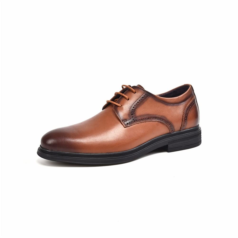 Premium Men's Leather Dress Shoes - Oxford Derby Lace-Up Formal Shoes with Burnished Round Toe & Anti-Slip Rubber Sole (Brown) | Perfect for Business, Office, Wedding & Special Occasions