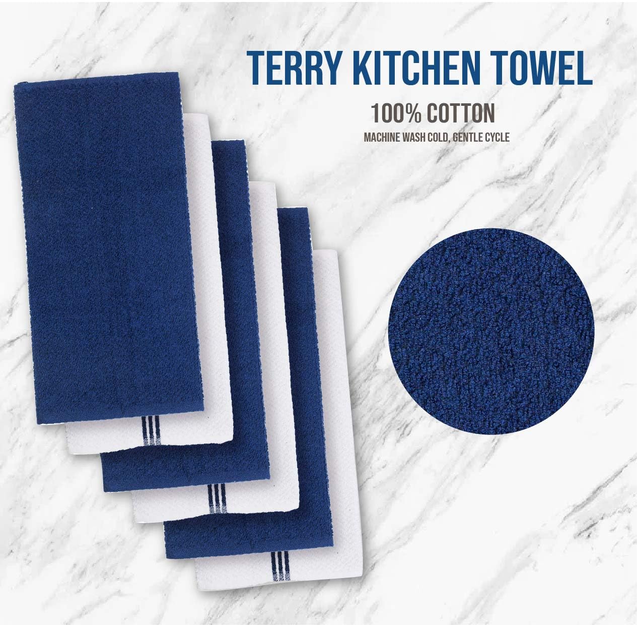 Premium 16-Piece LANE LINEN Kitchen Towel Set - Ultra Absorbent Cotton Tea Towels, Dish Towels & Hand Towels with Silicone Oven Mitts & Pot Holders - Indigo Blue - Perfect for Cooking, Baking & Kitchen Decor