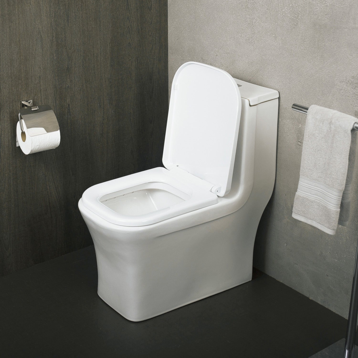 DAX One Piece Square Toilet with Soft Closing Seat & Dual Flush - High Efficiency Water Saving Porcelain Toilet in White Finish, 28 3/4