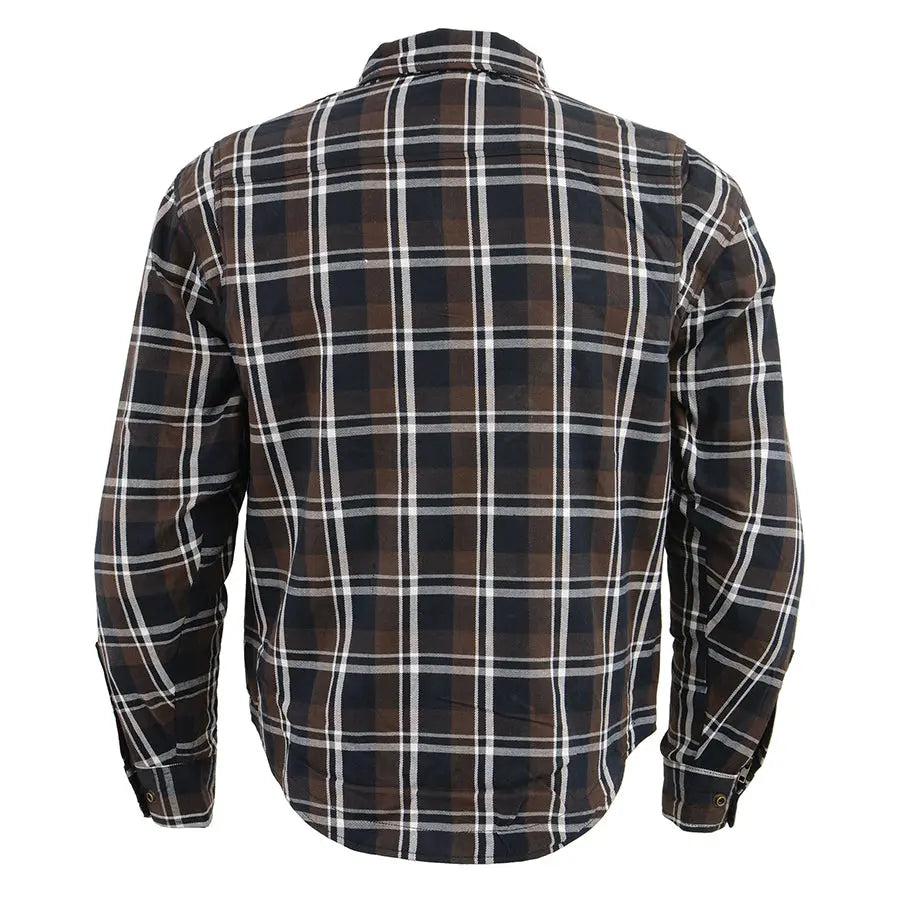 Milwaukee Leather Men's Brown Checkered Armored Flannel Biker Shirt with Reinforced Fibers - Durable Motorcycle Riding Gear for Harley Davidson & Cruiser Bikers