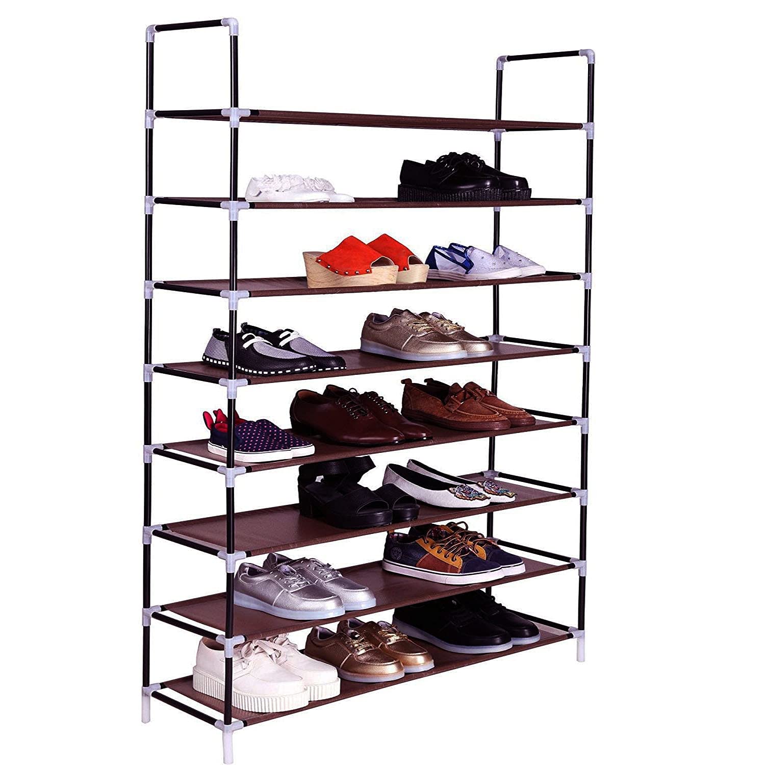 Durable 8-Tier Shoe Rack Organizer - 100cm Wide Non-Woven Fabric & Steel Frame Shoe Storage Shelf for Entryway, Closet, Bedroom - Large Capacity Shoe Holder for Men, Women, Kids (Black)