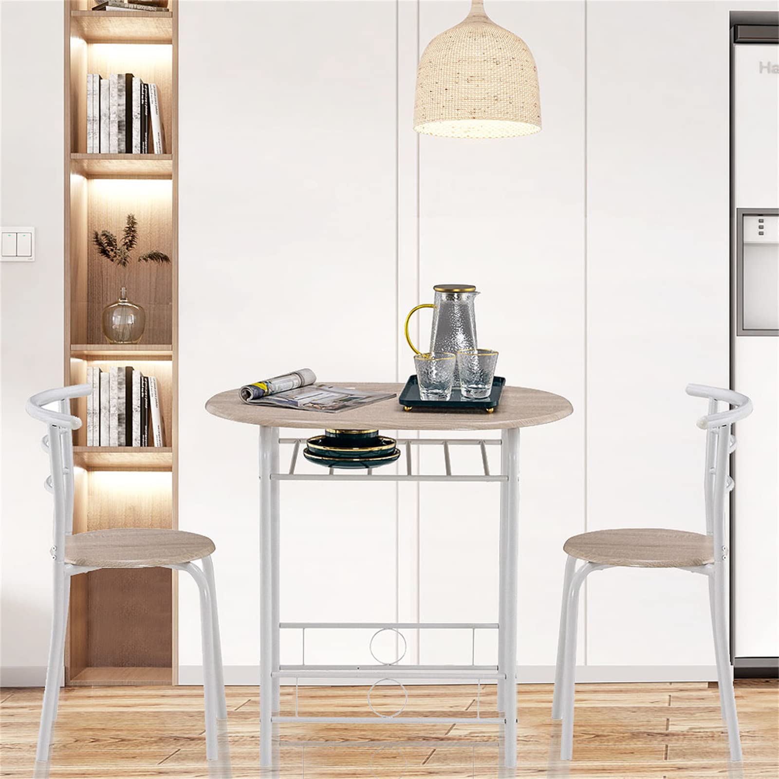 Compact Round Kitchen Dining Table Set for 2 - 3 Piece Small Space Breakfast Nook with Chairs & Wine Rack - Perfect for Apartments, Studios & Cozy Homes (White) | Space-Saving Solution for Morning Coffee, Intimate Dinners & Small Gatherings