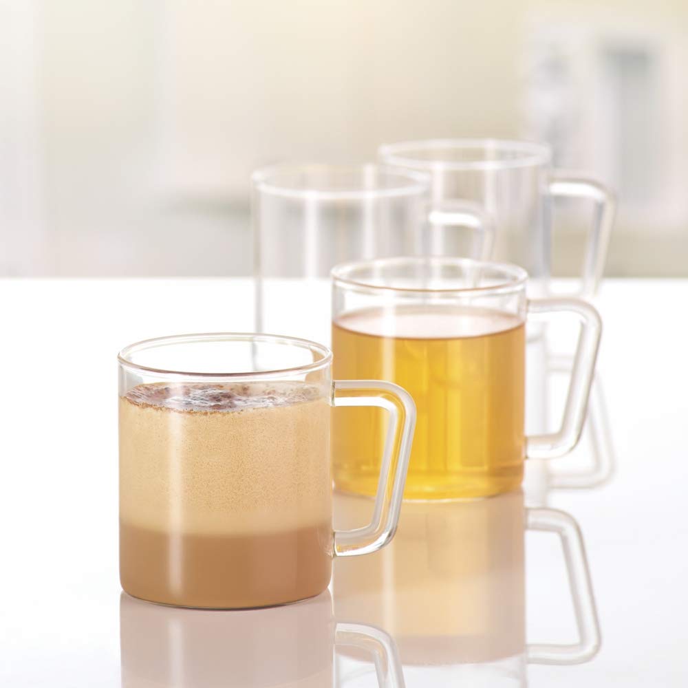 Borosil Vision Classic Large Mugs - Set of 4 Clear 10oz Lightweight & Durable Glass Cups for Coffee, Tea, Hot & Cold Beverages - Perfect for Home, Office, and Restaurant Use