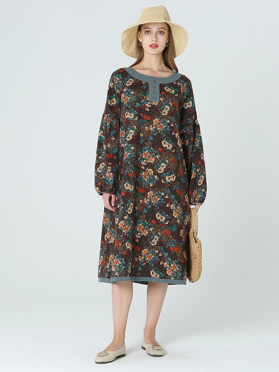Plus Size Floral Maxi Dress Long Sleeve Loose Fit Women's Casual Dress for Spring & Autumn | Elegant Boho Style for Outdoor Events, Date Nights & Vacation Wear