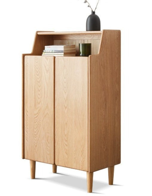 Solid Oak Wood Shoe Storage Cabinet - Organize Entryway & Closet - Perfect for Home, Apartment, and Office Organization