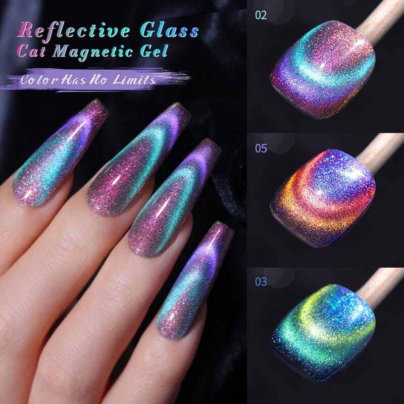 Reflective Glass Cat Magnetic Gel Nail Polish - 10ml Long-Lasting Shine for Manicures & Pedicures - Perfect for Nail Art, Salon & Home Use