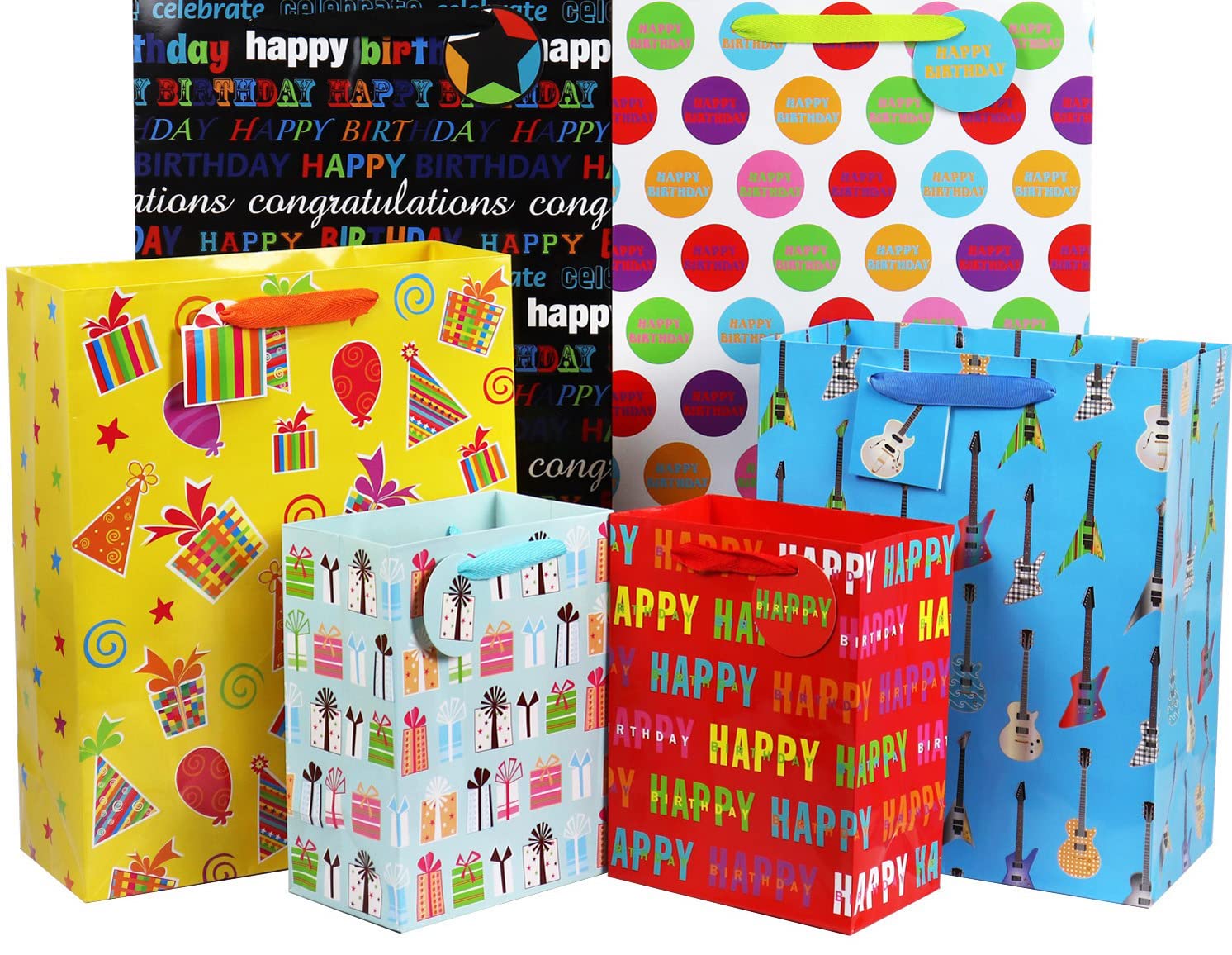 12-Piece Birthday Gift Bags Set - Large, Medium & Small Assorted Sizes for Boys, Girls, Women & Men - Perfect for Parties, Baby Showers & Holiday Gifting