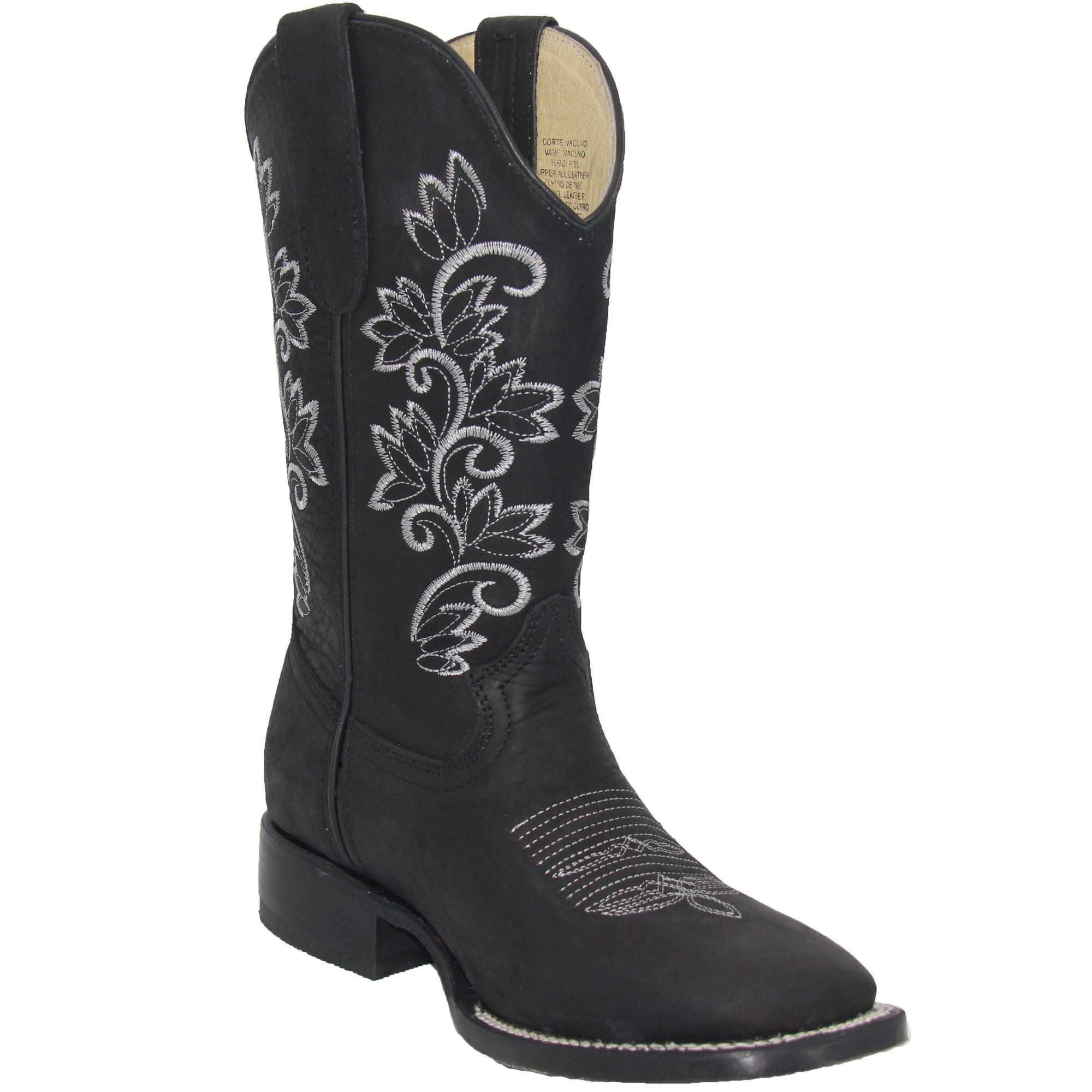 Women's Embroidered Leather Cowgirl Boots - Western Square Toe Riding Boots for Country Dancing, Rodeo & Fashion Outfits