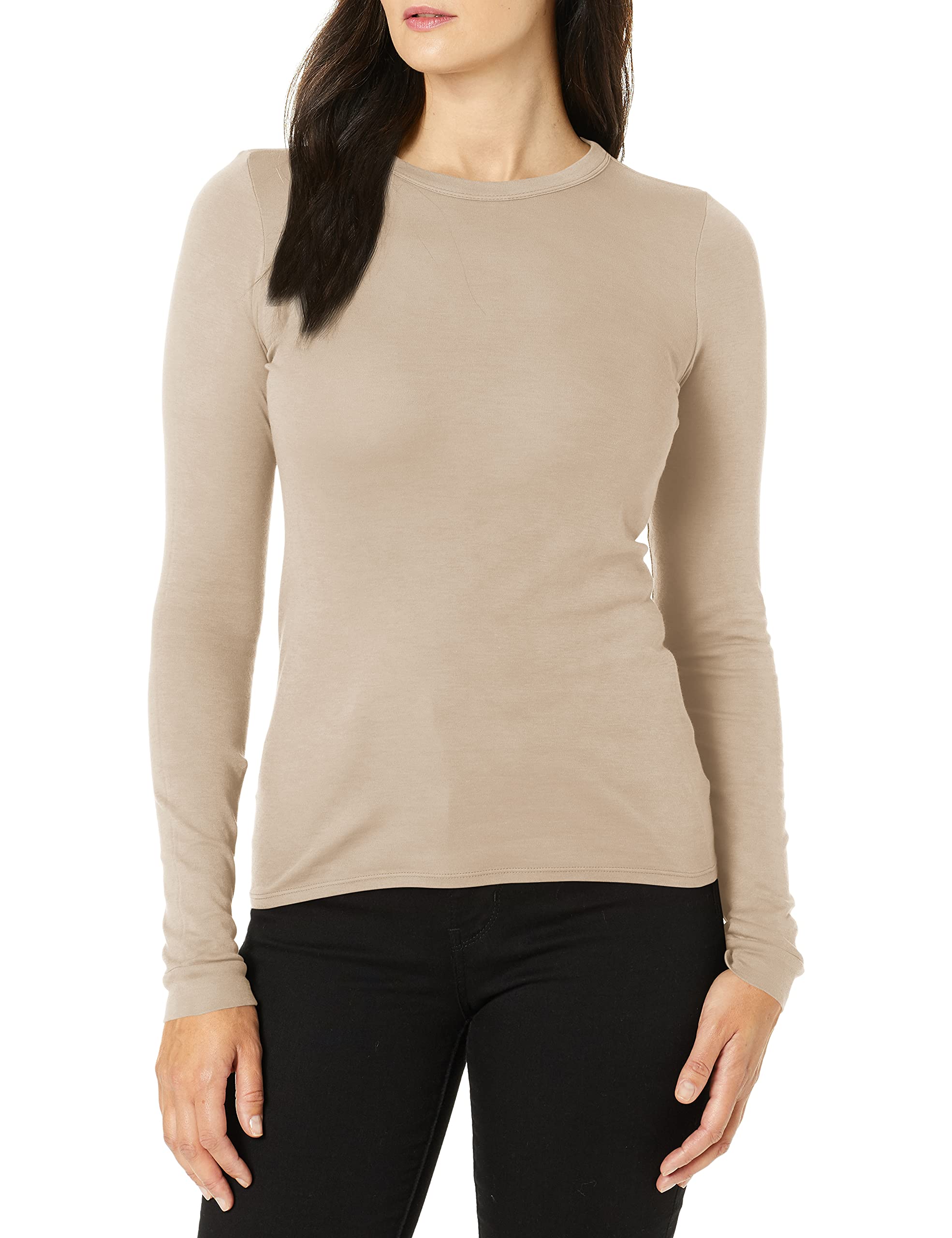 Enza Costa Women's Essential Supima Cotton Long Sleeve Crew Neck T-Shirt - Soft Casual Basic Top for Everyday Wear, Work & Layering