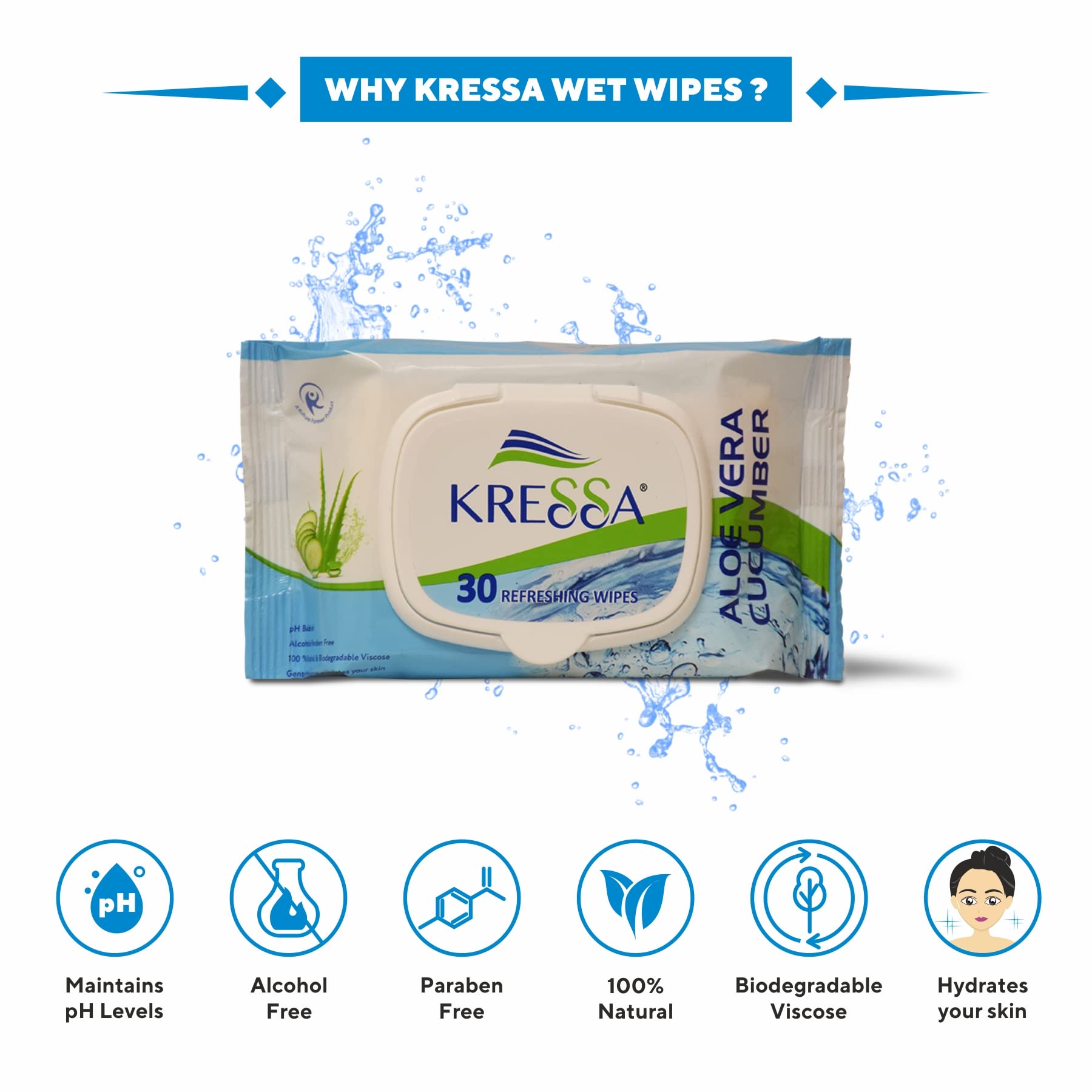 Kressa Refreshing Facial Wipes with Aloe Vera & Cucumber Extract - 2 Pack | Gentle Cleansing, Moisturizing & Soothing | Perfect for Travel, Gym & On-the-Go Skincare