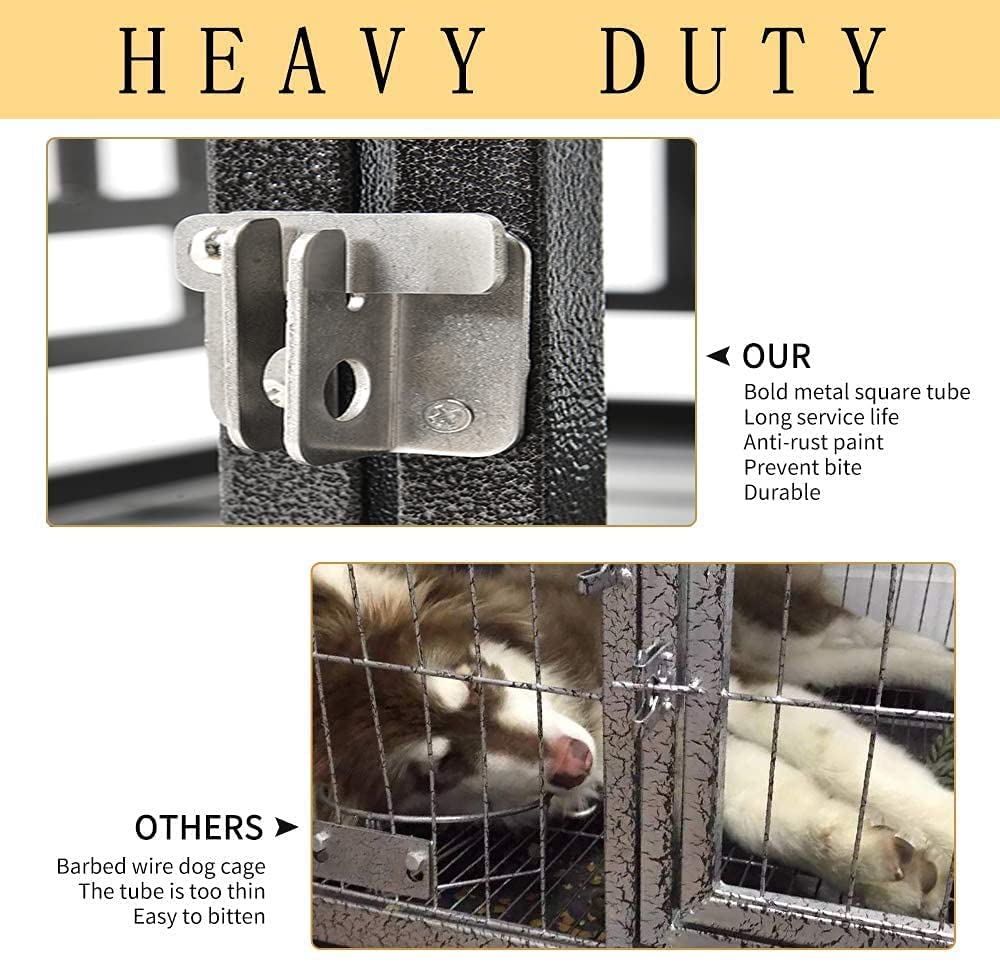 44 Inch Heavy Duty Indestructible Dog Crate - Escape Proof High Anxiety Impact Pet Crate for Large & Medium Dogs | Chew Proof Soundproof Steel Kennel with Wheels & Trays | Easy Assembly | Perfect for Travel, Home & Vet Visits