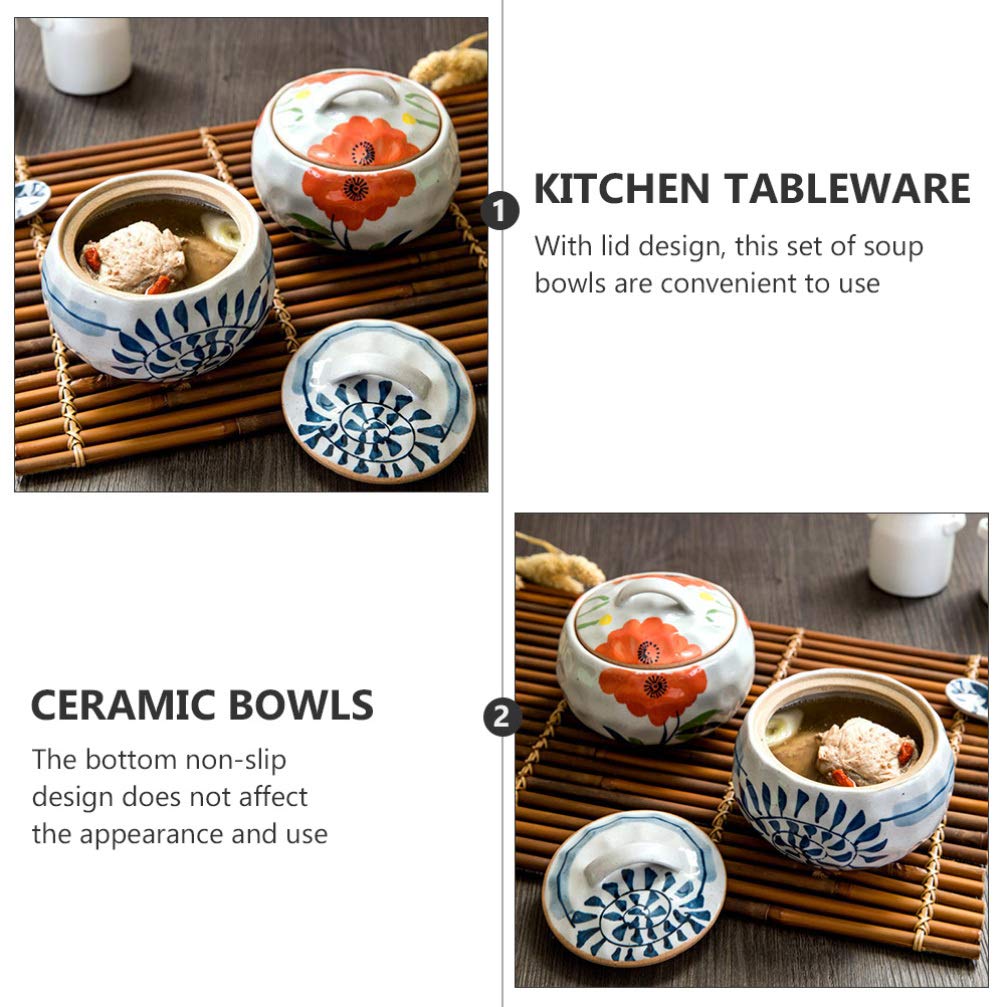 Hemoton Mini Ceramic Stew Pot with Lid - Japanese Soup Bowl for Cooking & Serving
