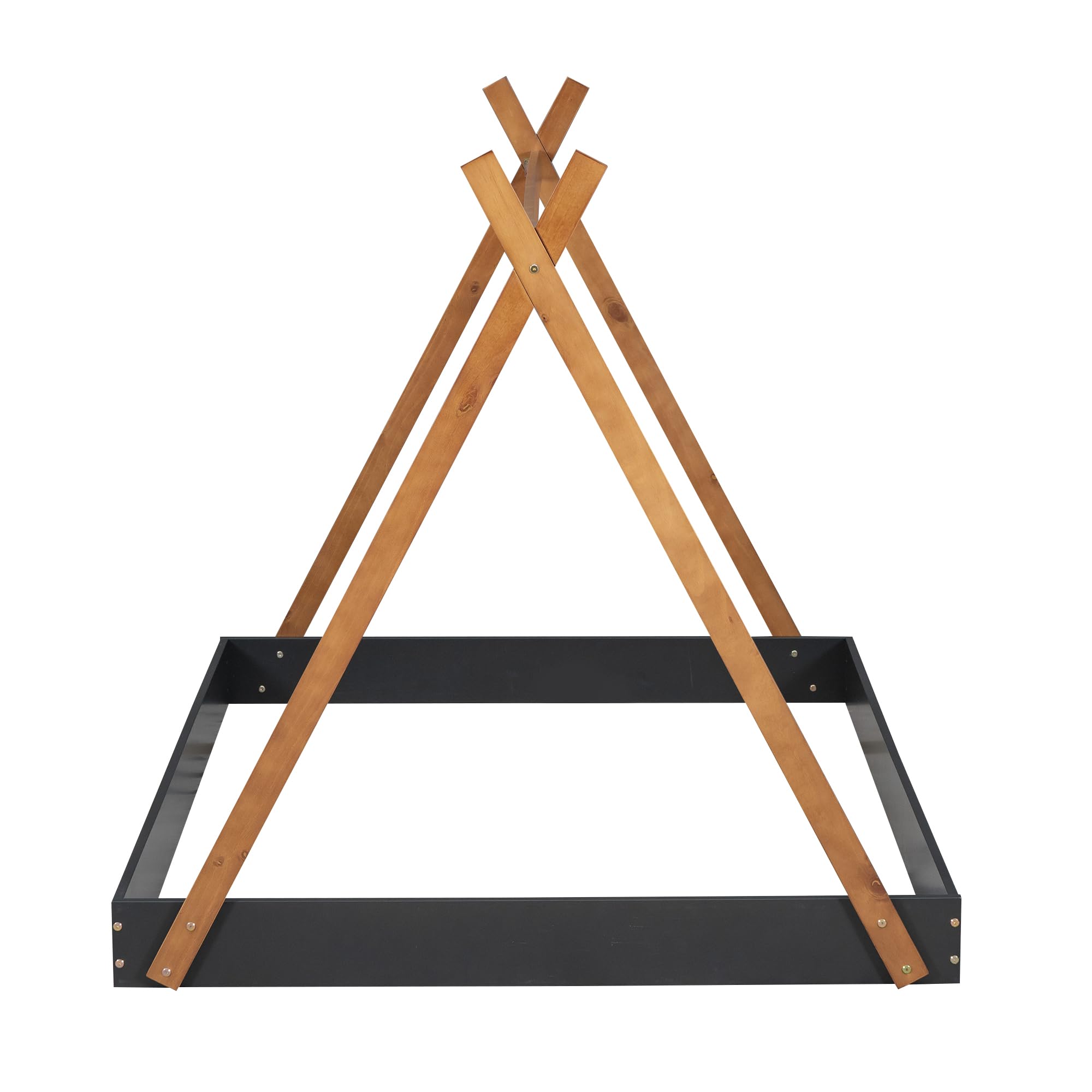 Bellemave Full Size Tent Floor Bed Frame with Sturdy Triangle Structure - Montessori Teepee Platform Bed for Kids, Girls & Boys (Full Size, Black & Brown) - Perfect for Playrooms, Bedrooms & Montessori Learning Spaces