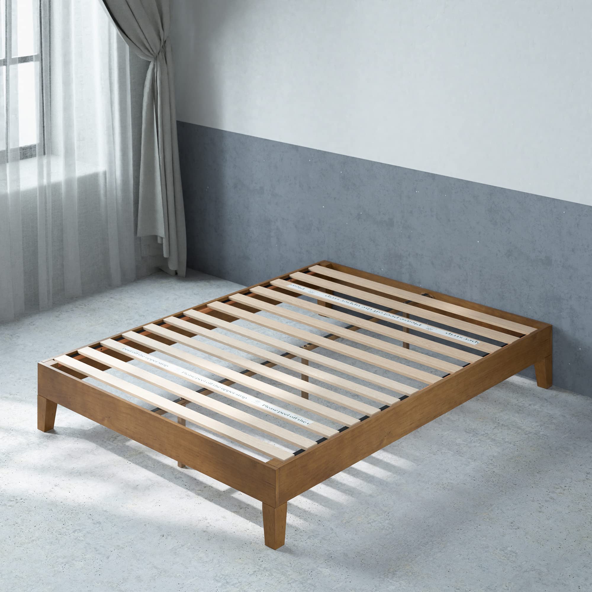 Zinus Full Size Wood Platform Bed Frame - 12 Inch Marissa Deluxe with Wood Slats, Easy Assembly, No Box Spring Needed, Underbed Storage, Rustic Pine Finish | Perfect for Small Bedrooms, Guest Rooms & Dormitories