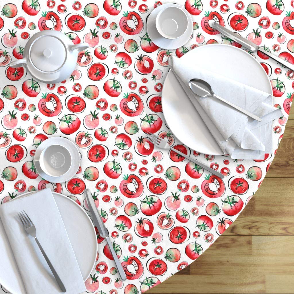 Custom Watercolor Garden Summer Fruit & Vegetable Print Cotton Sateen Tablecloth - 70