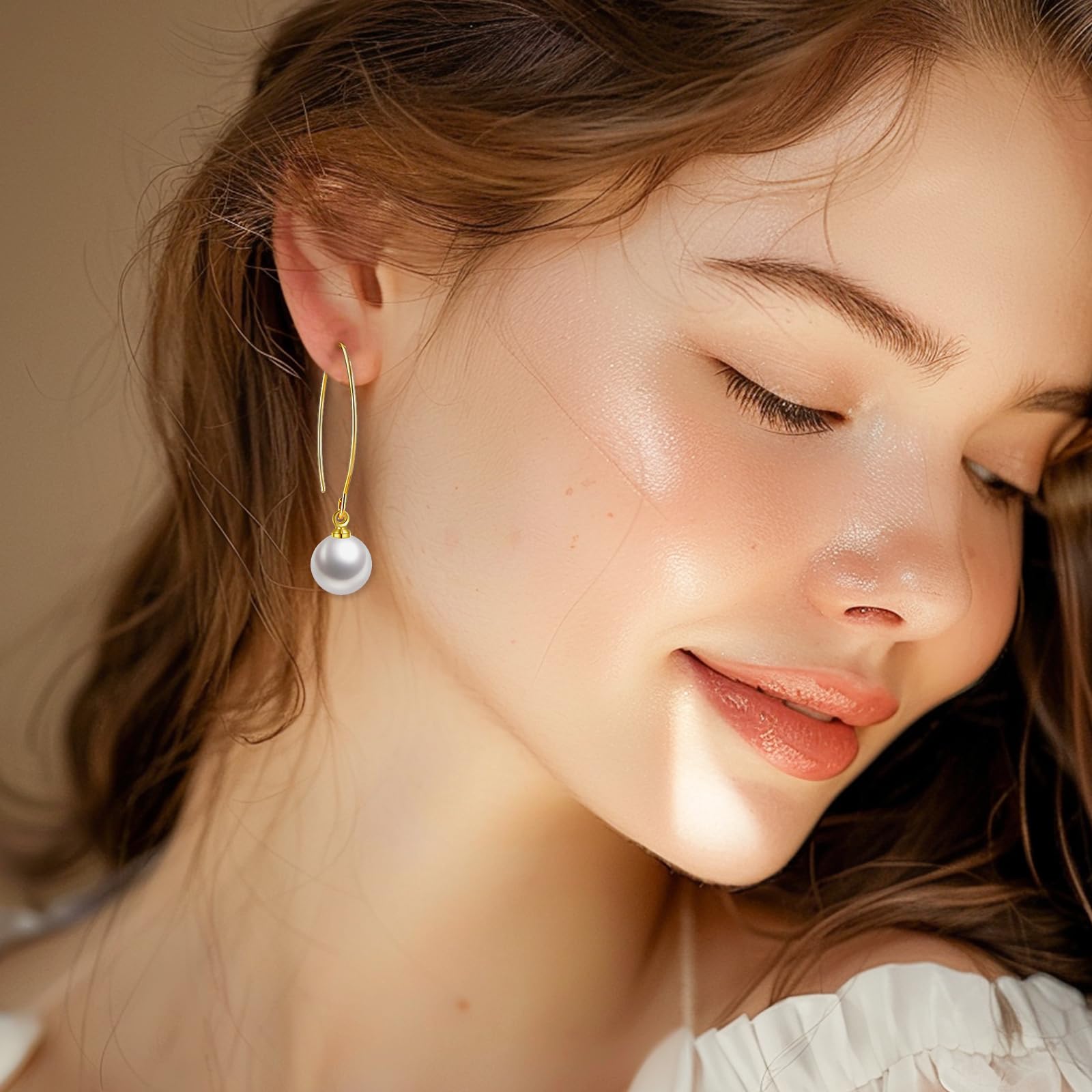 14K Gold Pearl Drop Dangle Earrings for Women - Elegant Threader Pearl Earrings for Wedding, Bridal & Special Occasions | Perfect Birthday, Christmas & Mother's Day Gift | Great for Parties, Date Nights & Formal Events