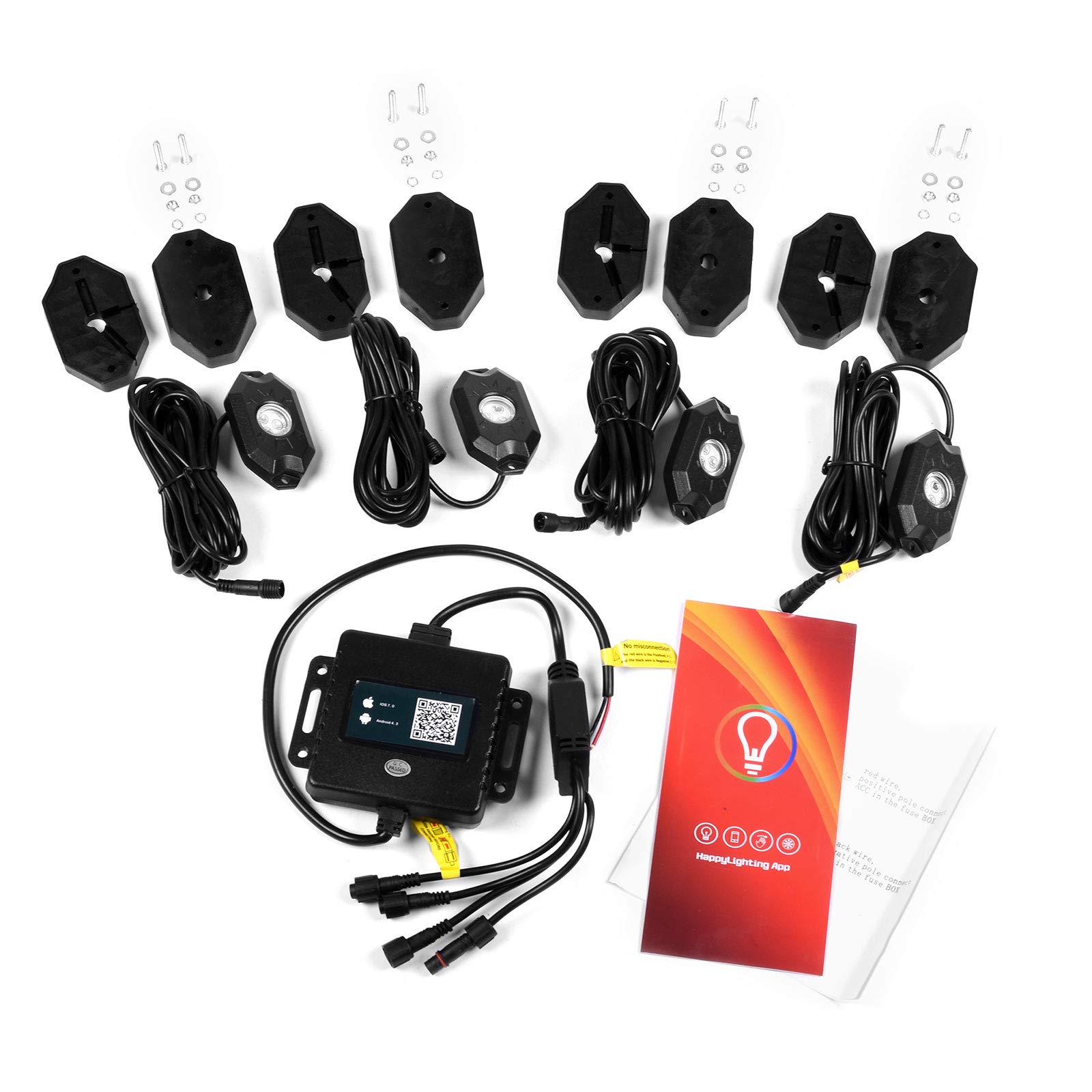 LED Neon Rock Lights with Bluetooth App Control - 4 Pods, RGB Multicolor, 500 Lumens, Music Sync & Timer - IP67 Waterproof, Durable Aluminum Housing - Perfect for ATVs, UTVs, Motorcycles, Trucks, Boats & Off-Road Adventures - Enhance Night Rides & Outdoor Parties