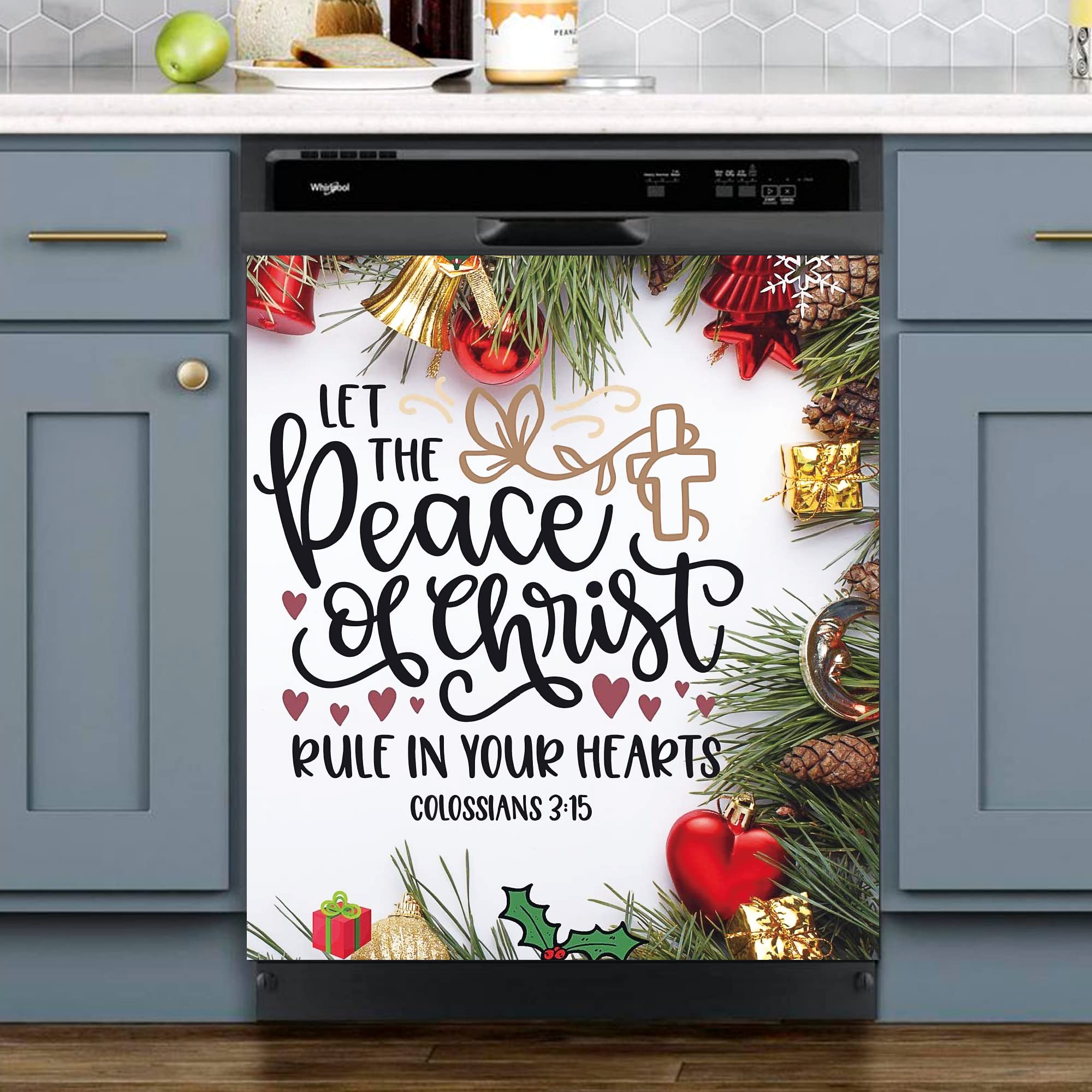 Yosa Non-Magnetic Dishwasher Cover - Christmas Bell Design Fridge Door Panel (23x26 Inch) - Waterproof Kitchen Decor for Winter, Perfect for Dishwasher & Washer Cabinet Protection - Ideal for Holiday Home Decor & Kitchen Organization
