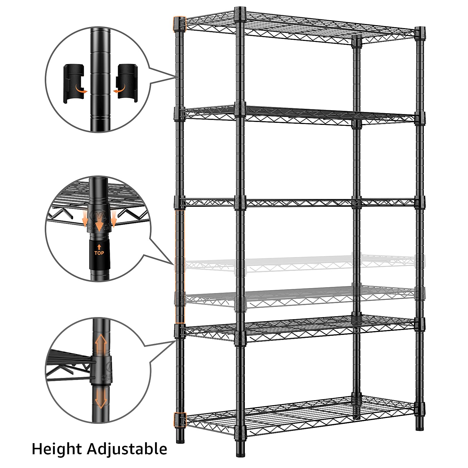 MZG 5-Tier Heavy Duty Steel Wire Shelving Unit - 1250 lbs Capacity Storage Rack for Home, Kitchen, Office, Garage - 13.7