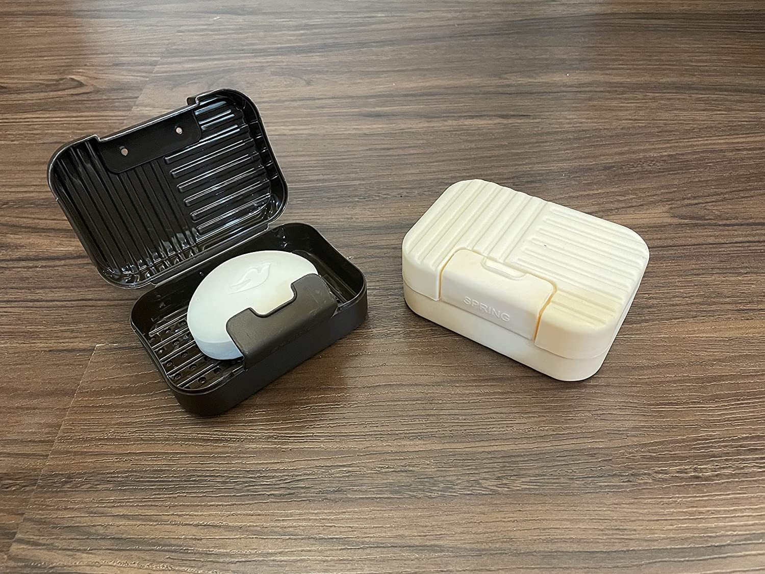 Portable Waterproof Travel Soap Box Holder - Plastic Soap Case for Bathroom, Outdoor & Home Use | Spring Soap Dish Container with Drainage Holes | Compact & Hygienic Storage for Travel, Camping & Gym (Beige & Brown)