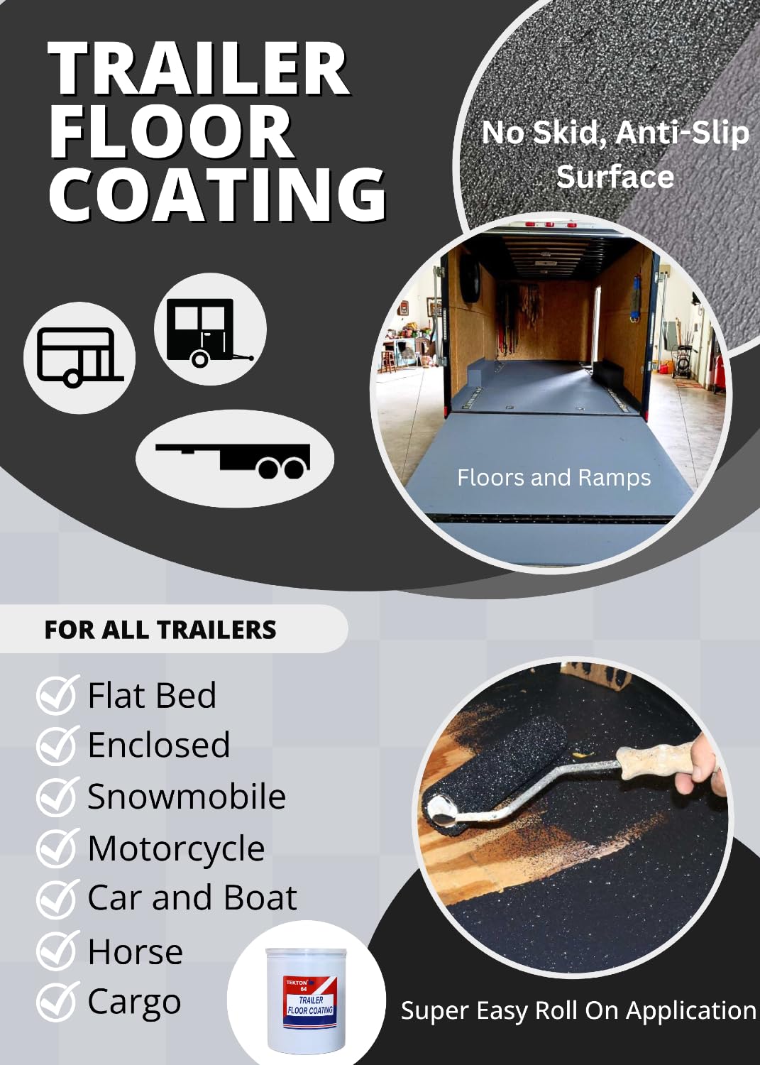 Non-Skid Gray Paint for Trailer Floors, Ramps & Walls – 4.5 Gallon Pail with 2 Foam Rollers – Durable Protective Coating for Heavy-Duty Use in Warehouses, Garages & Industrial Spaces