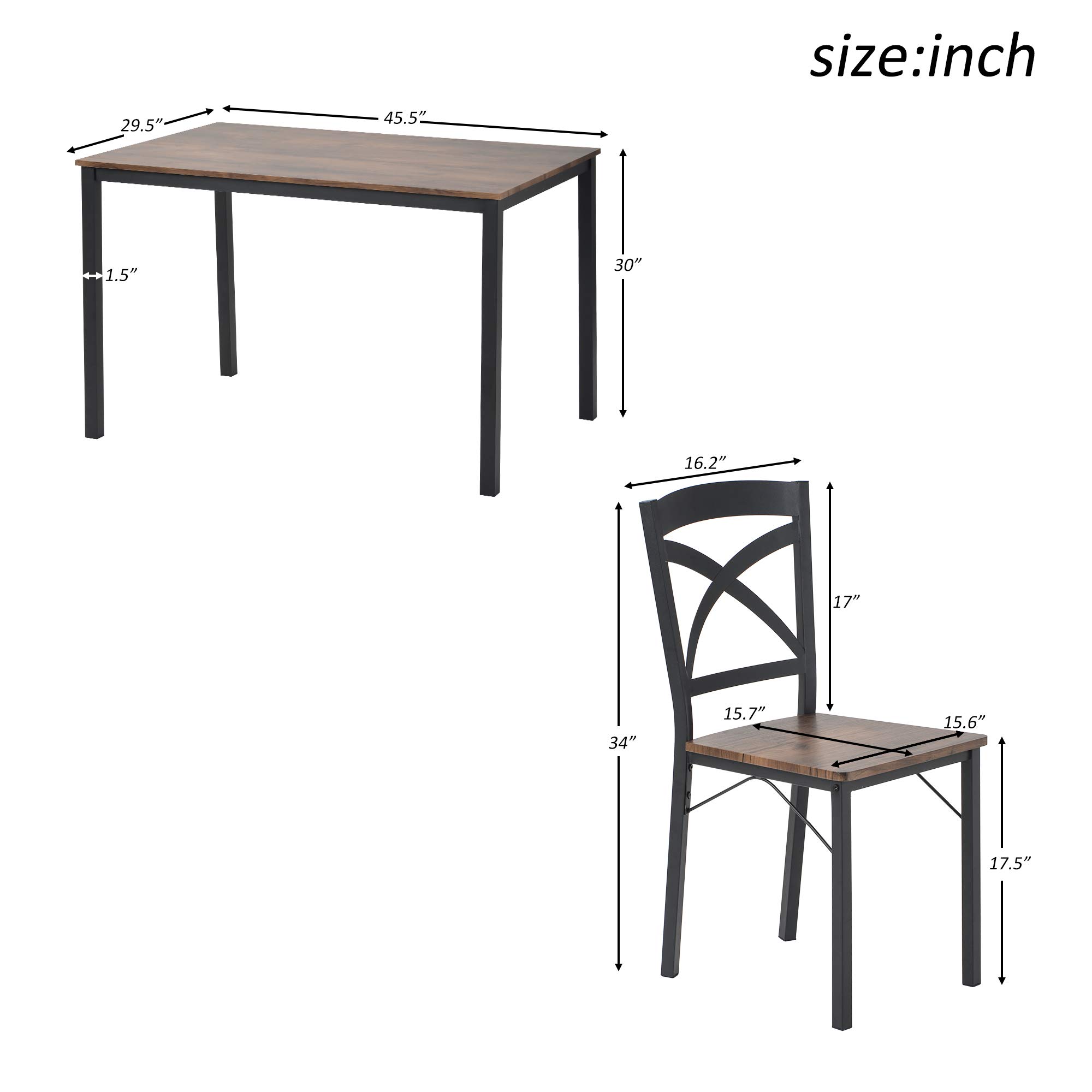 Goujxcy 5-Piece Industrial Dining Table Set - Solid Wood Table with Metal Frame & 4 Matching Chairs - Rustic Kitchen Dining Set for 4 People - Perfect for Small Spaces, Apartments & Farmhouse Style Homes