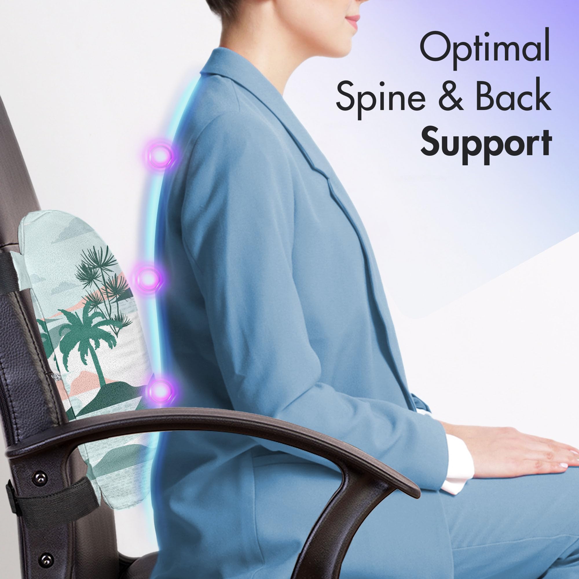 Ambesonne Hawaii Lumbar Support Pillow - Pastel Palm Tree Beach Design, High Density Foam for Office Chair & Car Seat, 14x13 Inch, Teal Blush - Perfect for Home Office, Travel & Back Pain Relief
