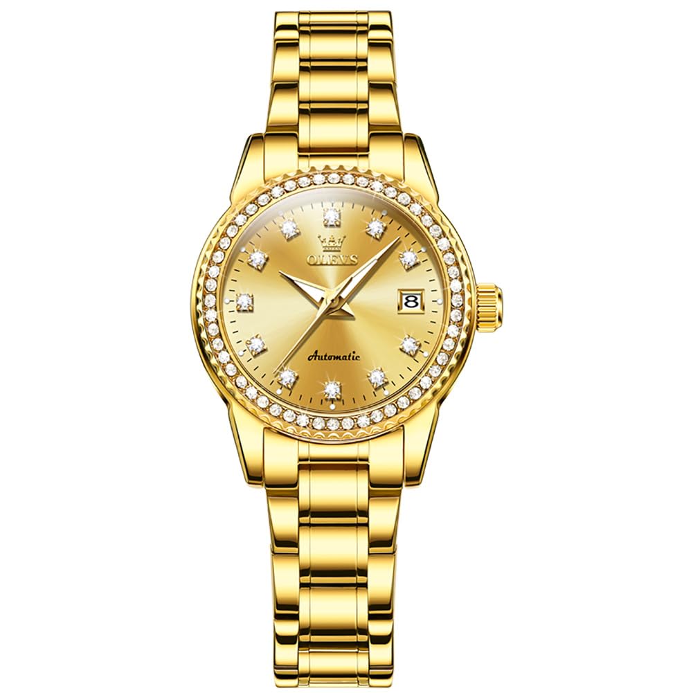 OLEVS Women's Automatic Diamond Mechanical Self-Winding Watch - Elegant Stainless Steel Dress Watch with Luminous Hands & Date Display | Waterproof & Scratch Resistant | Perfect for Business, Party & Everyday Wear