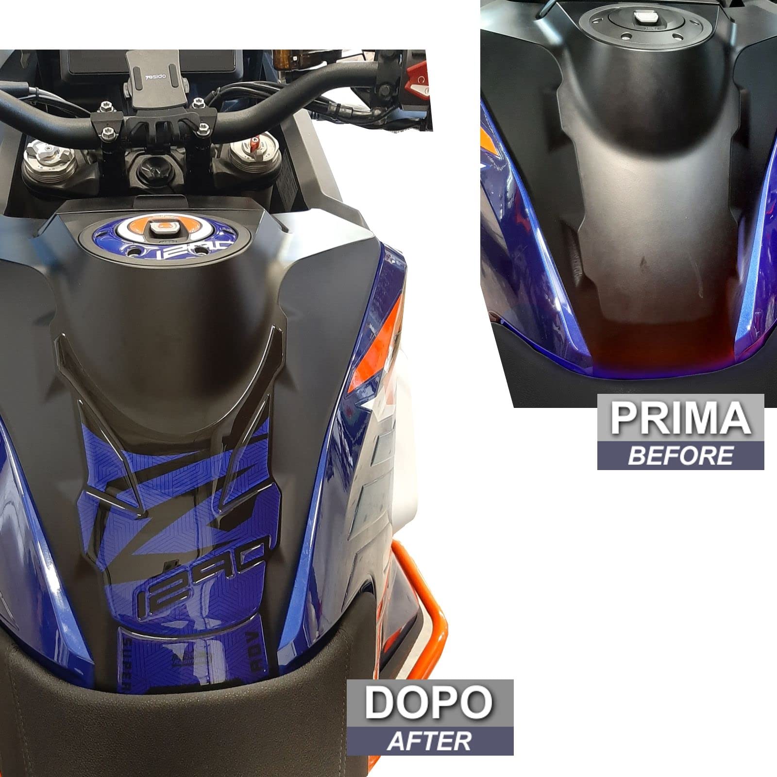 KTM 1290 Super Adventure R 2021 Motorcycle 3D Tank Stickers - Impact & Scratch Protection - High-Quality Resin Decals with Metallic Finish | Made in Italy | Perfect for Adventure Riding & Bike Customization