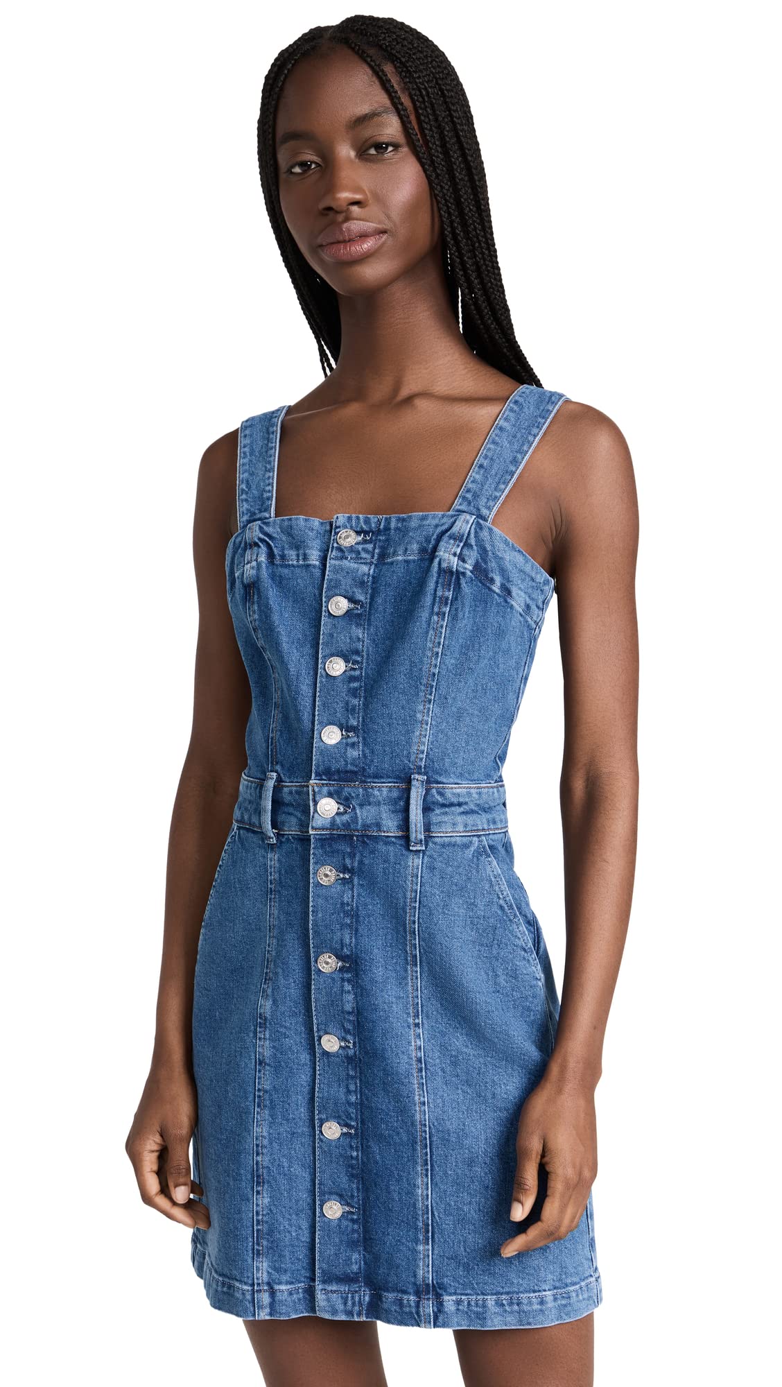 PAIGE Women's Maddy Denim Dress - Stylish Blue Denim Midi Dress for Casual Outings & Summer Wear | Perfect for Brunch, Shopping & Date Nights