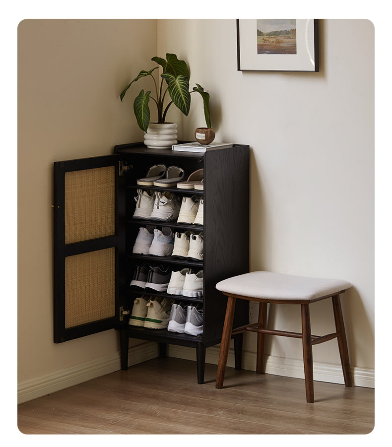 Solid Oak & Black Walnut Shoe Cabinet - Rustic Wood Entryway Storage Organizer for Hallway, Mudroom, or Foyer - Perfect for Small Spaces & Home Organization