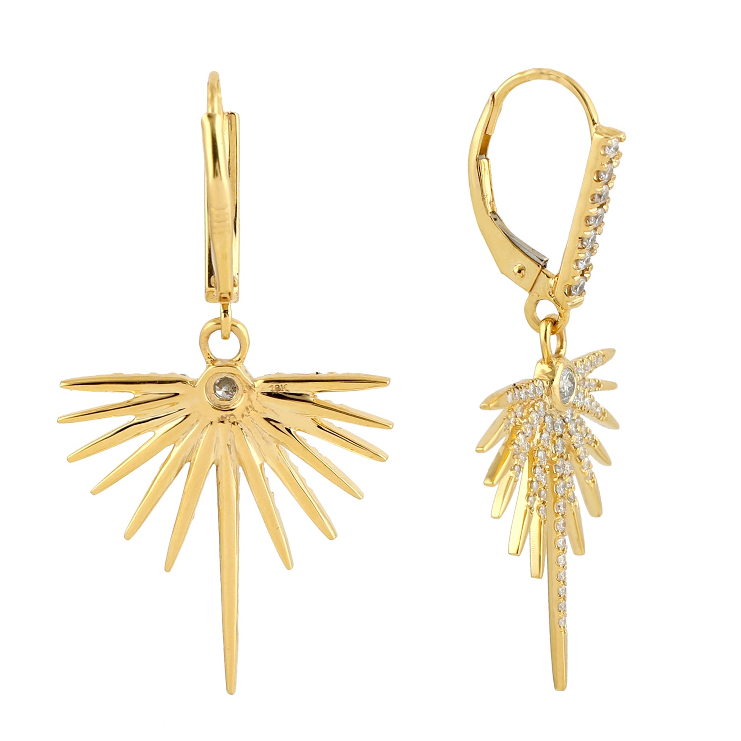 18K Yellow Gold Pave Diamond Starburst Earrings - Elegant Dangle Earrings for Women, Perfect for Weddings, Parties & Special Occasions