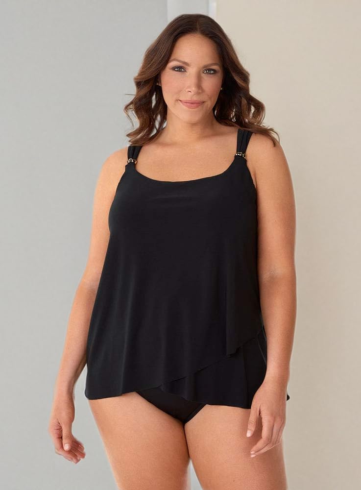 Miraclesuit Women's Plus Size Swimwear - Tapiz Dazzle Scoop Neck Underwire Bra Tankini Top for Beach, Pool & Vacation | Supportive & Flattering Swimwear for Curvy Women